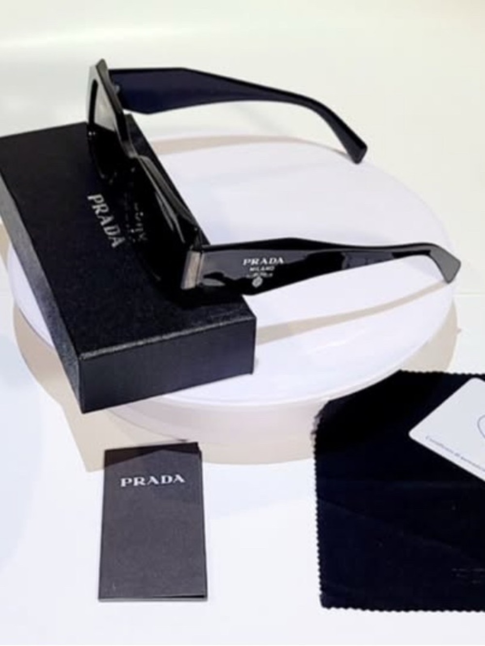 Prada Black Rectangular Logo Temple Sunglasses